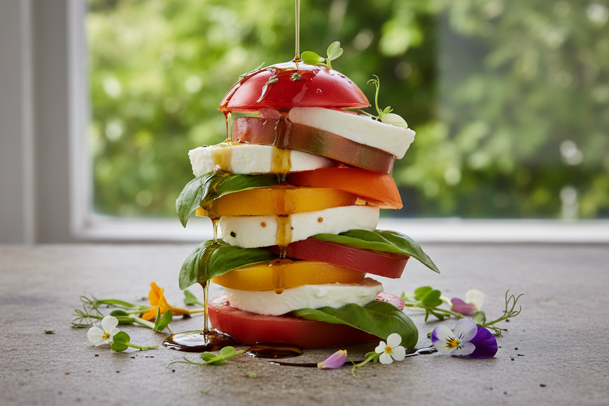 Caprese Reinvented:  Crysp Garden Tower