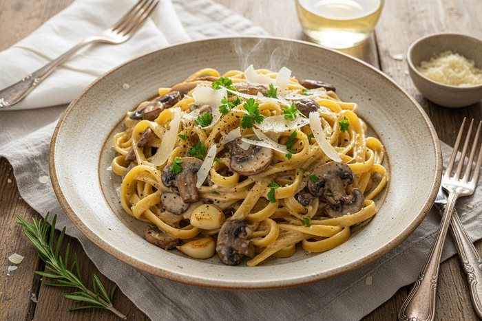 Creamy Mushroom & Garlic Pasta