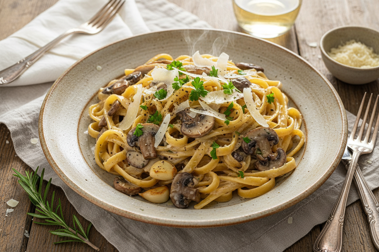 Creamy Mushroom & Garlic Pasta