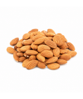 A small pile of whole almonds with textured brown shells, arranged on a clean white background.